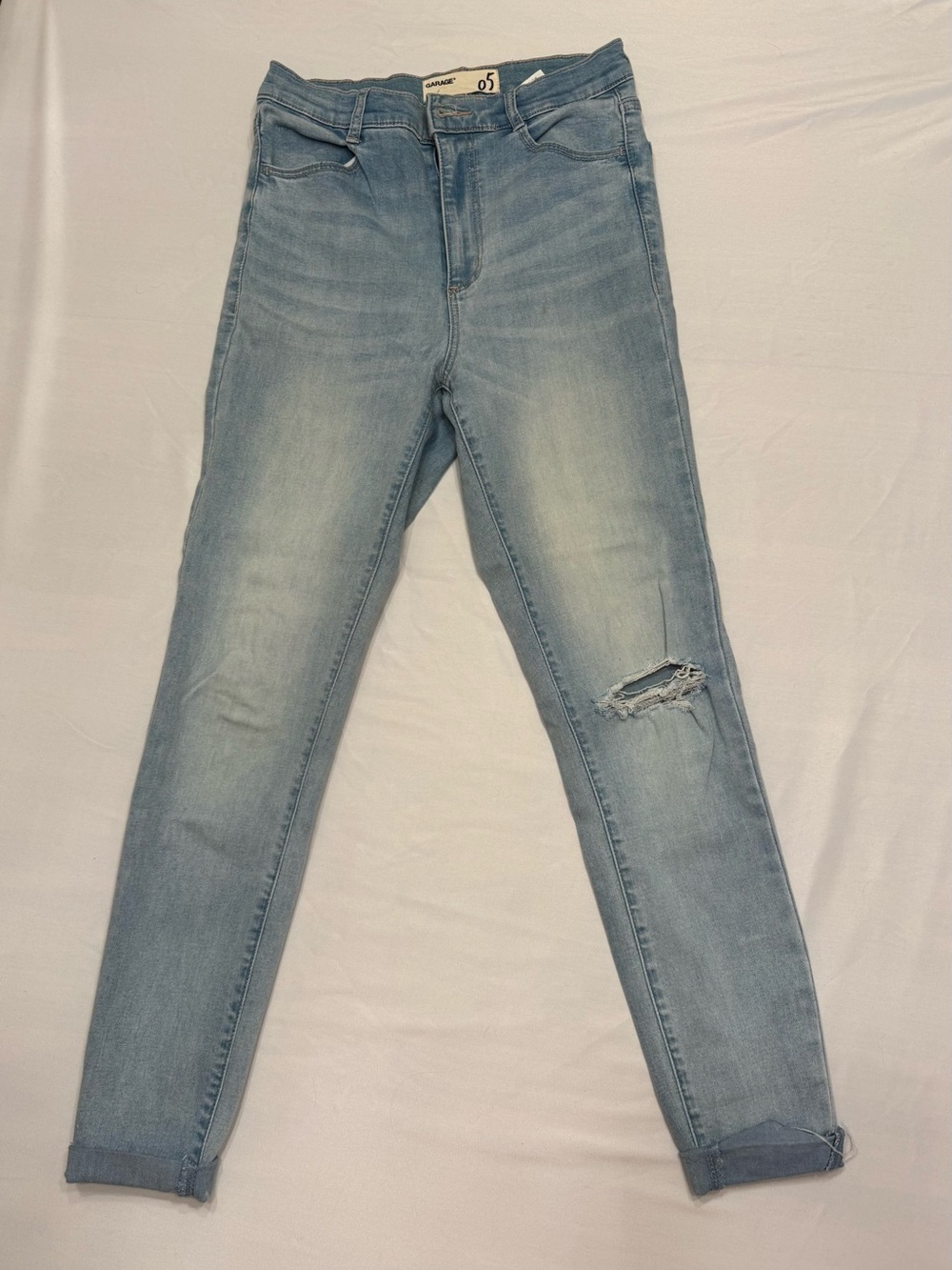 Garage Light Blue Wash Skinny Jeans with Knee Rip